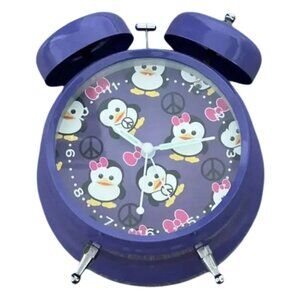 Purple Penguin Peace Sign Twin Bell Alarm Clock - Standard